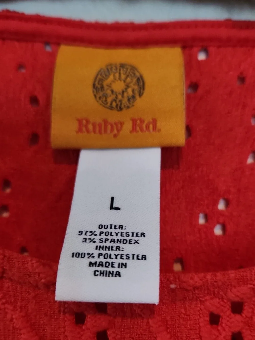 Ruby Rd. Melon Eyelet Bow-Shoulder Blouse - Picture 2 of 7